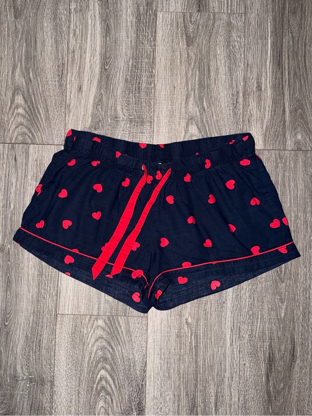 Navy Heart-Print Lounge Shorts w/Red Trim